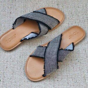 Toms Women Sandal Flat Blue Fabric Upper Slide Shoes Size 7